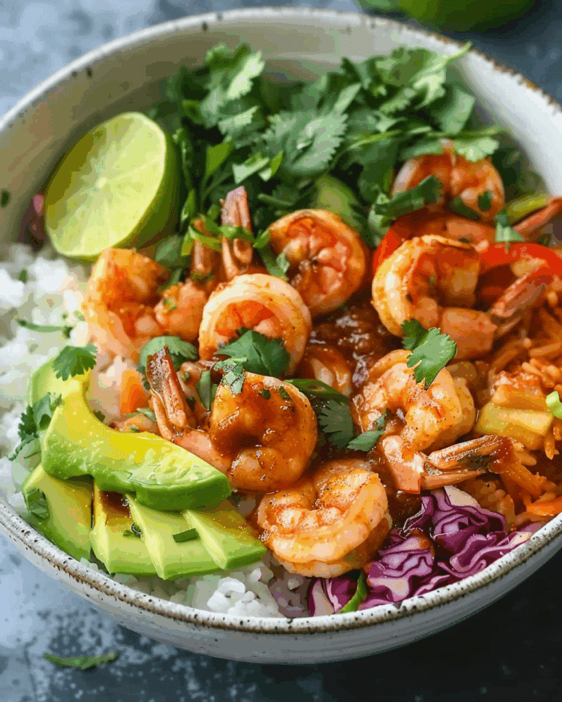 Spicy Shrimp and Avocado Rice Bowl