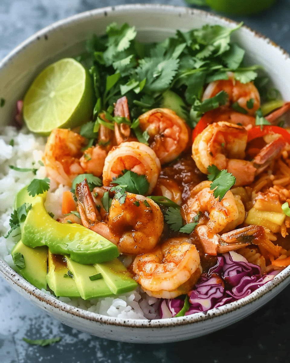 Spicy Shrimp and Avocado Rice Bowl