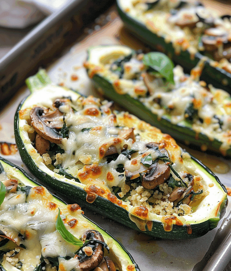 Creamy Ricotta Stuffed Zucchini with Spinach and Mushrooms