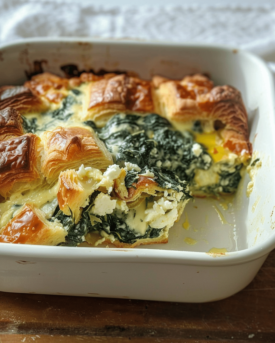 Croissant Strata with Spinach, Feta, and Gruyère