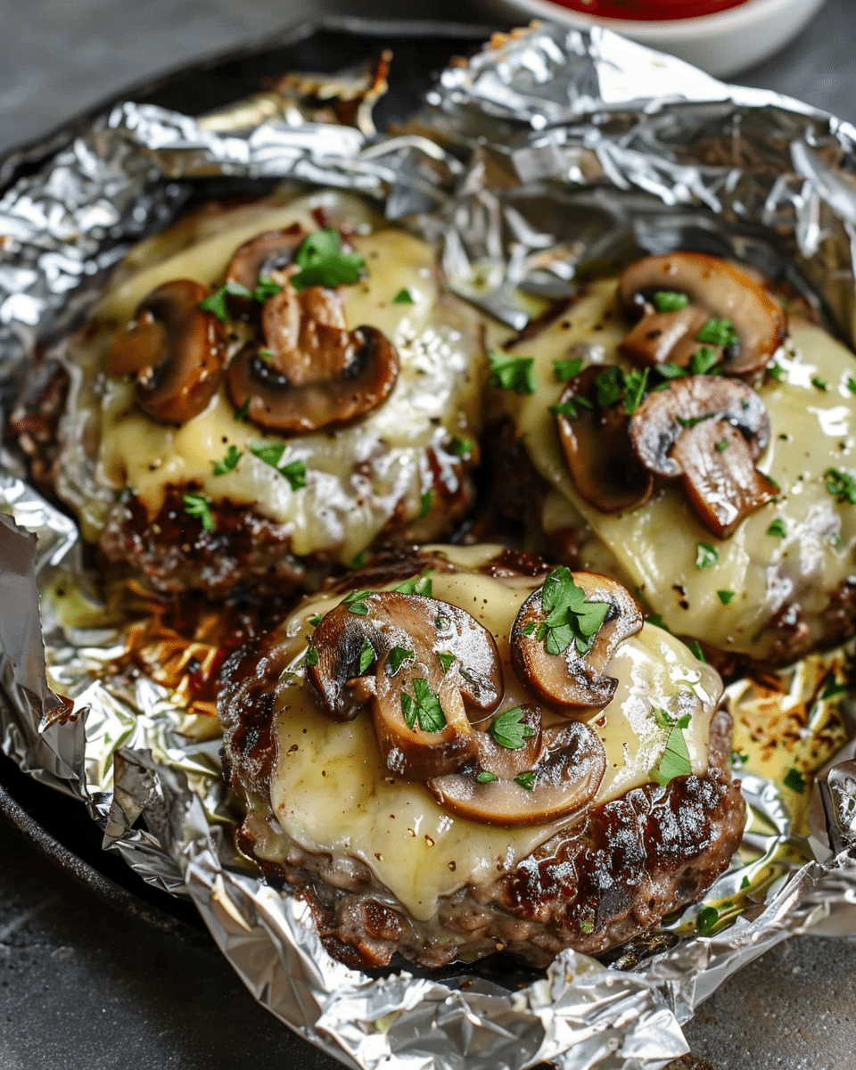 Mushroom And Swiss Burger Foil Packets