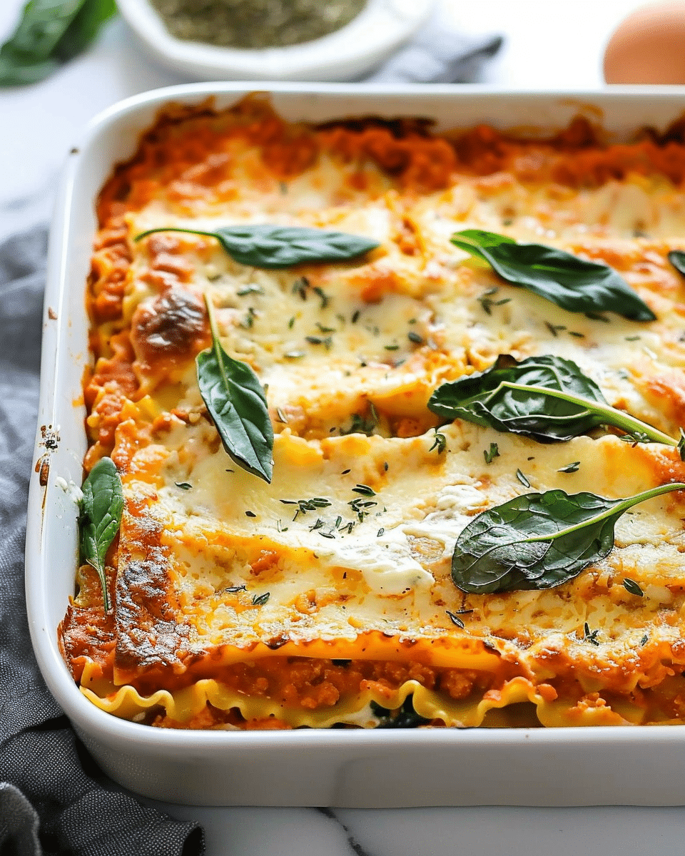 Vegetarian Pumpkin Spinach Lasagna