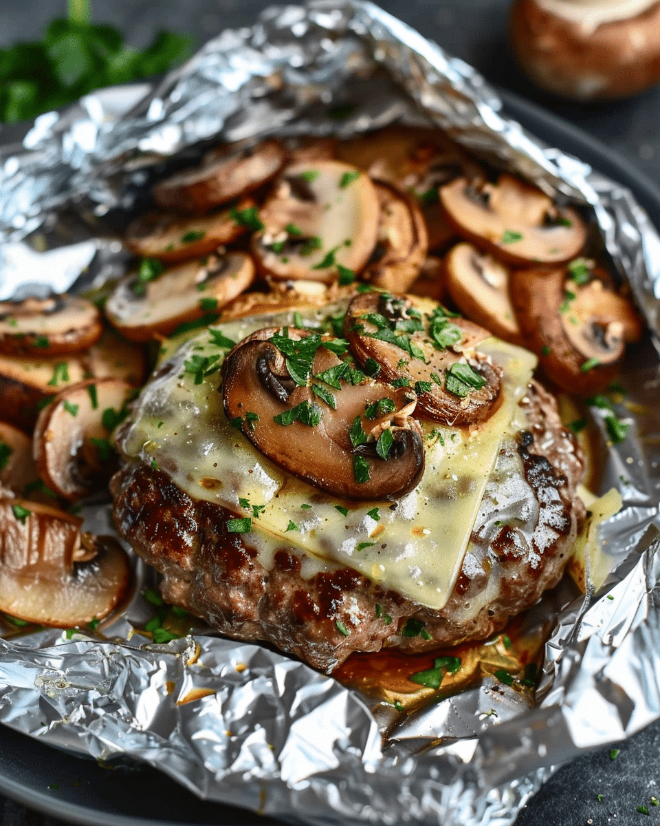Mushroom And Swiss Burger Foil Packets