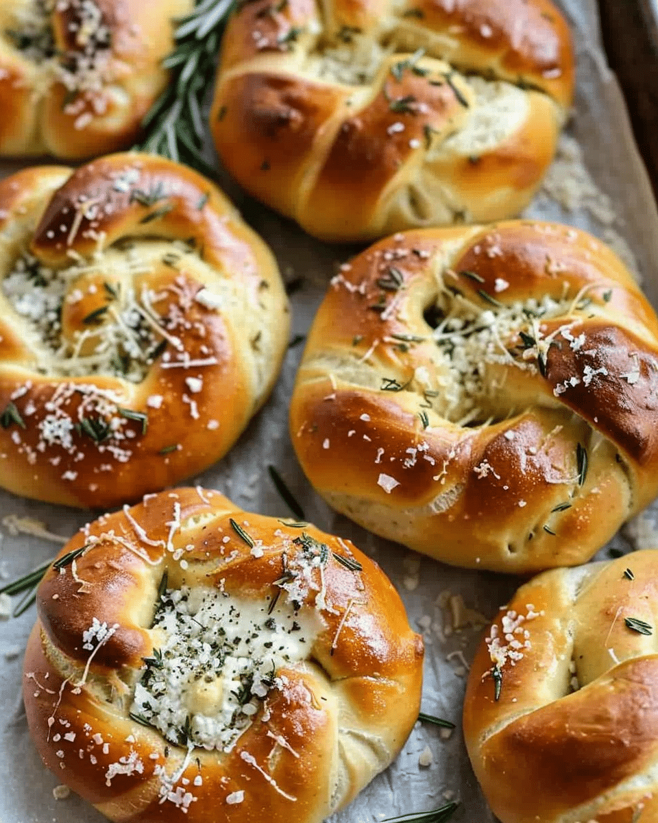 Rosemary Parmesan Pretzels with Mozzarella Filling