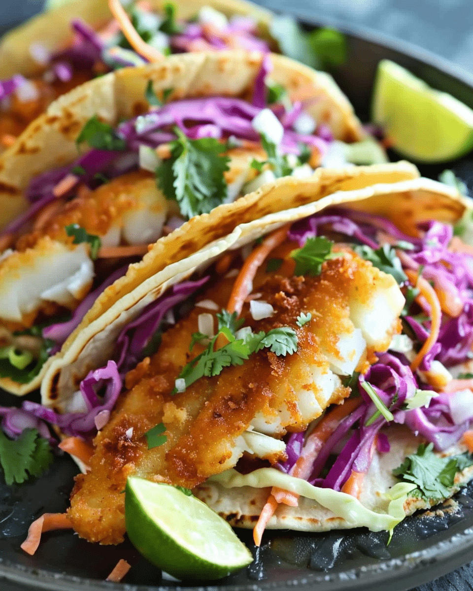 Crispy Fish Tacos with Cilantro Lime Slaw