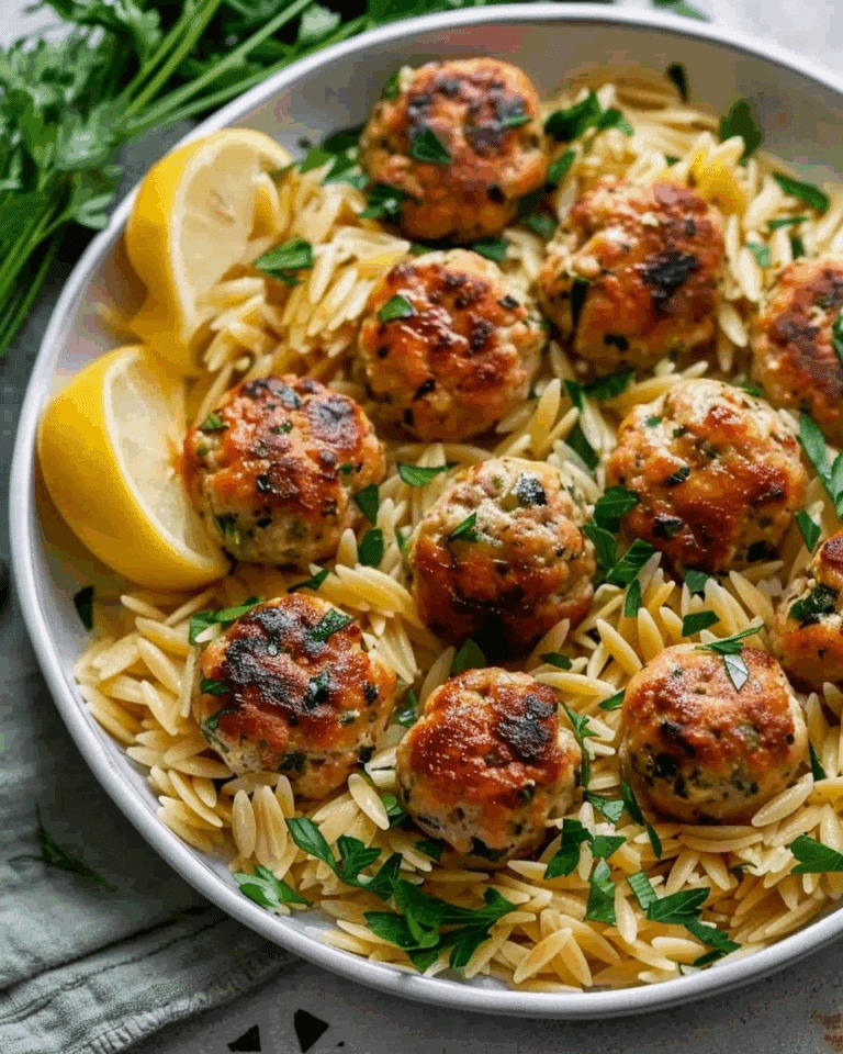 Greek Chicken Meatballs with Lemon Orzo