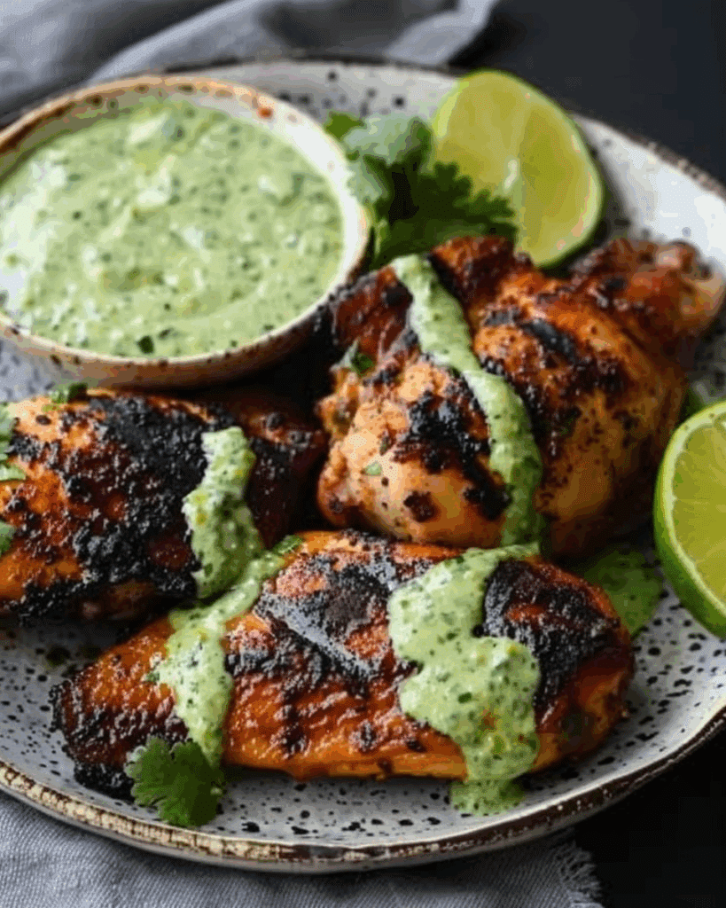 Peruvian Grilled Chicken with Creamy Green Sauce