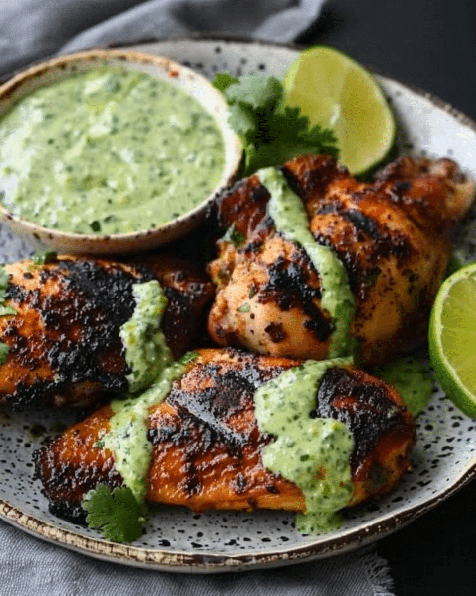 Peruvian Grilled Chicken with Creamy Green Sauce
