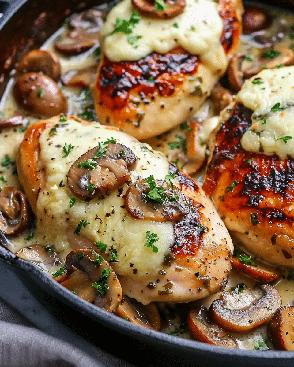 Cheesy Garlic Butter Mushroom Stuffed Chicken Recipe
