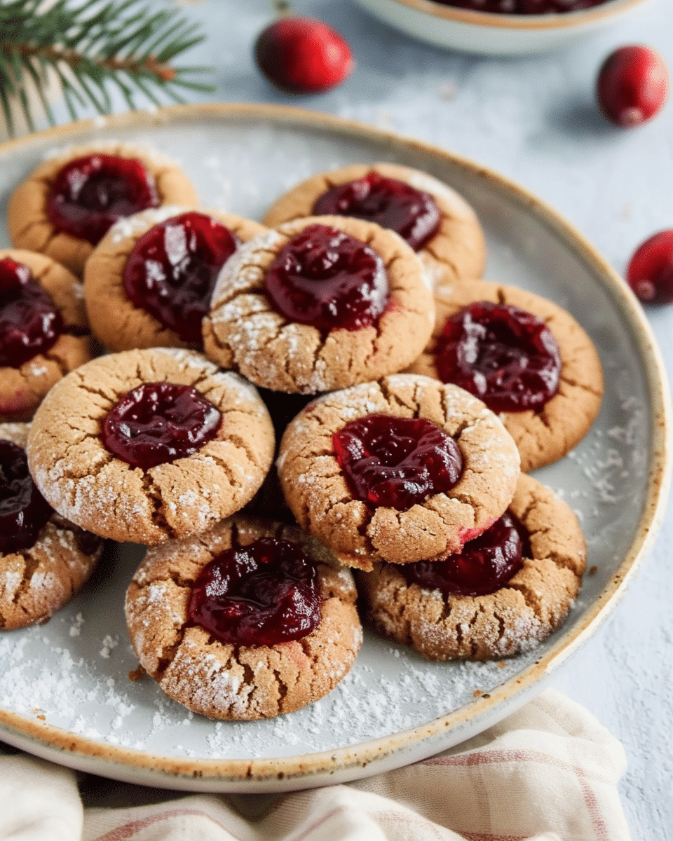 Gingerbread Thumbprint Cookies with Cranberry Jam