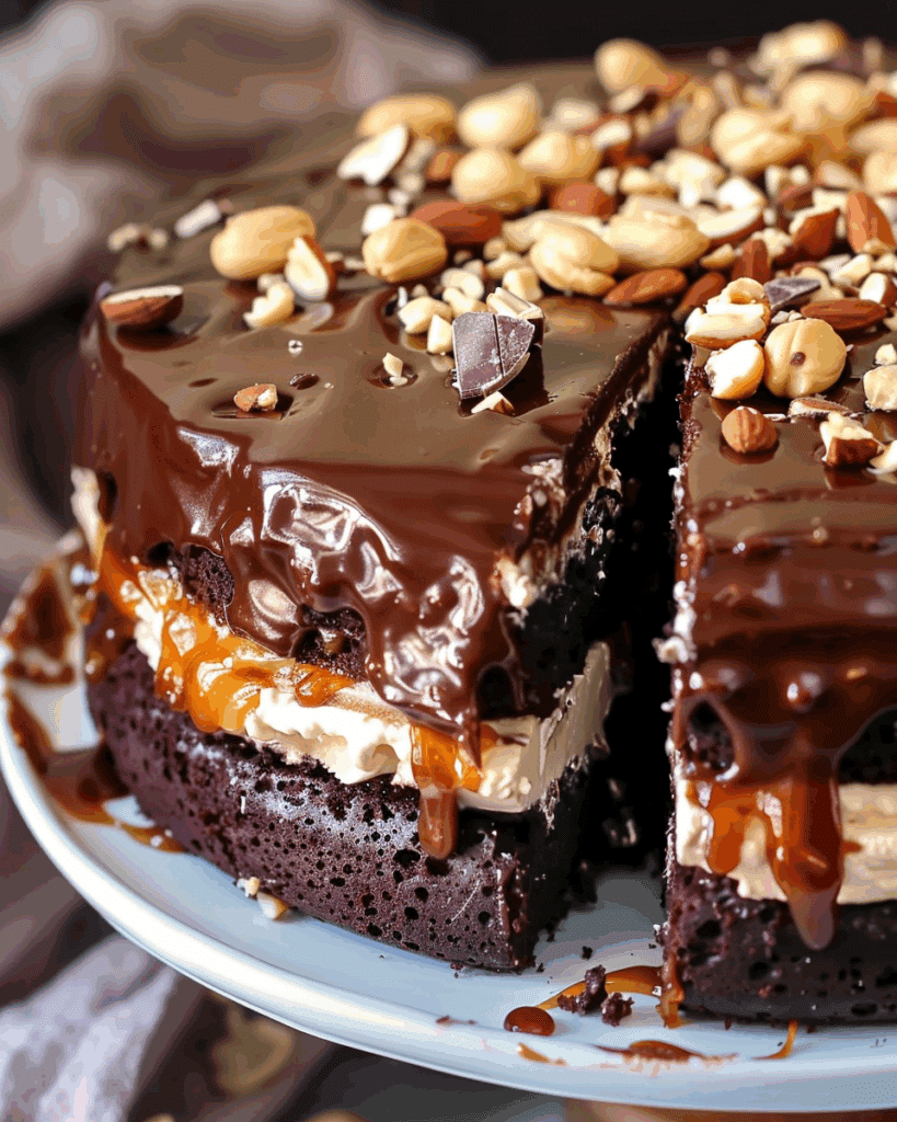 Caramel and Pistachio Snickers Cake