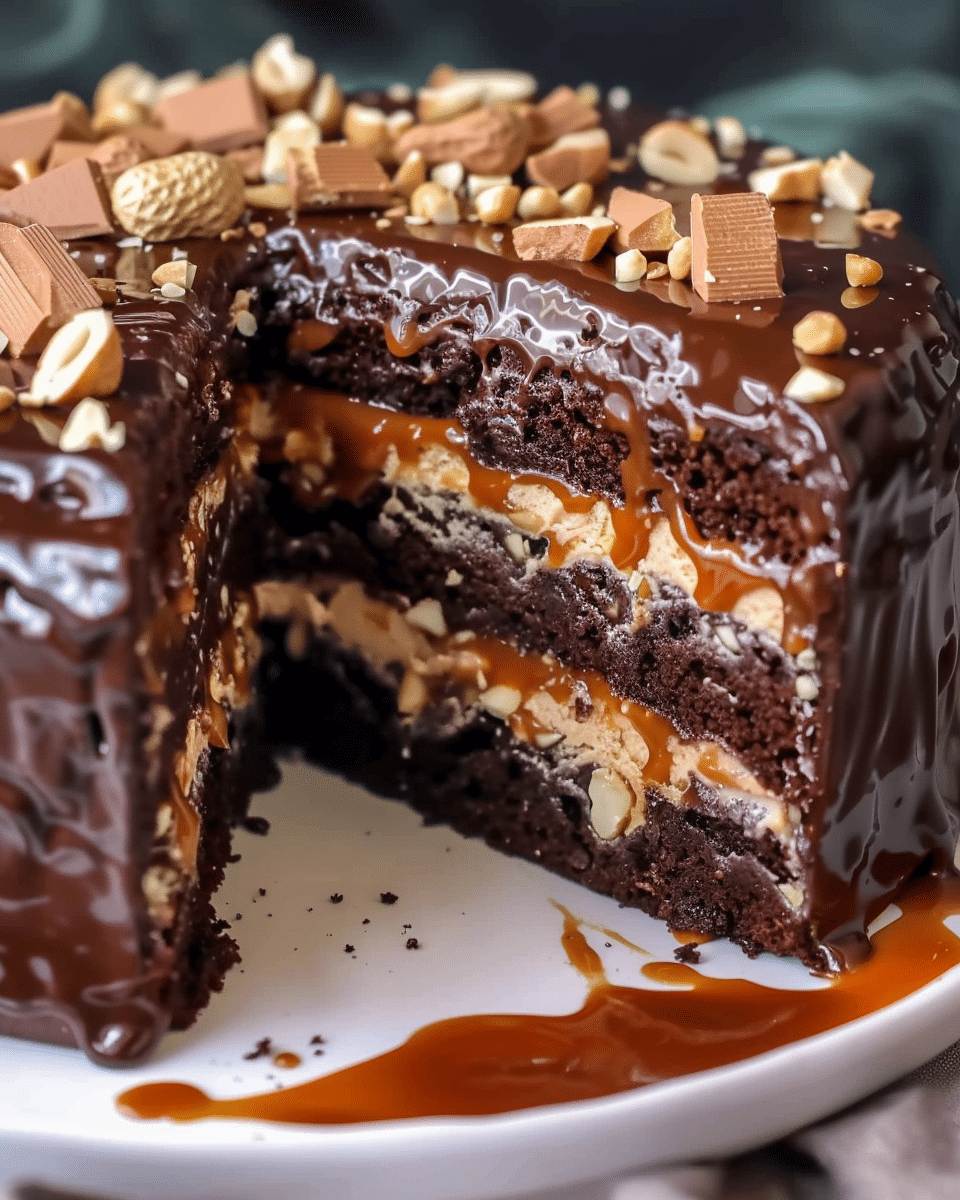 Caramel and Pistachio Snickers Cake