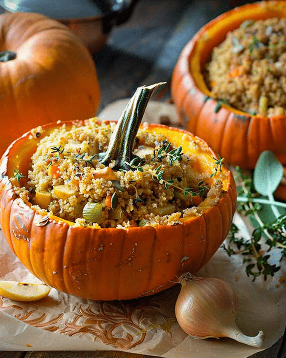 Pumpkin Stuffed with Herbed Apple Couscous