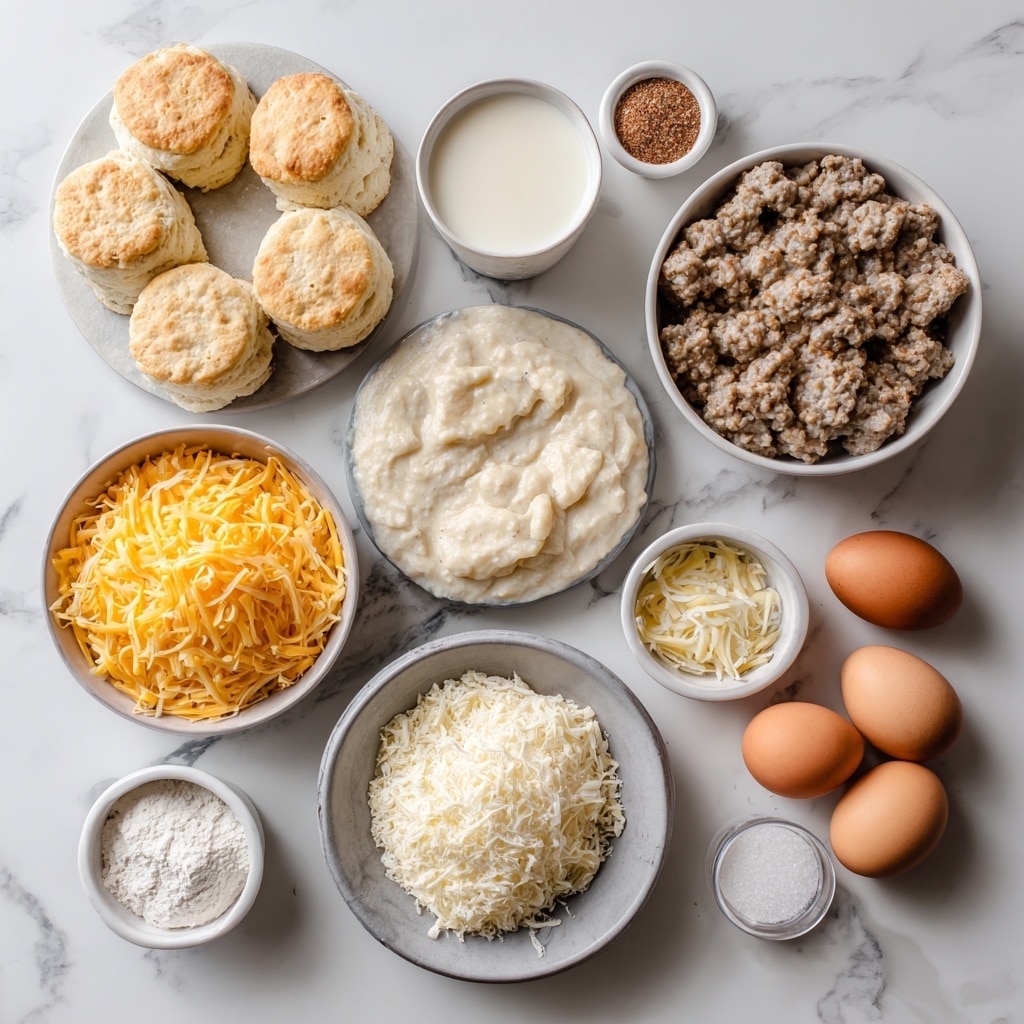 This close-up image shows a cheesy casserole topped with melted yellow and white cheese that is evenly spread over the surface. Small pieces of browned meat are scattered throughout the top layer, peeking through the cheese. The texture looks creamy and smooth with slight golden spots where the cheese has browned. The background has a white marbled texture. photo taken with an iphone --ar 4:5 --v 7
