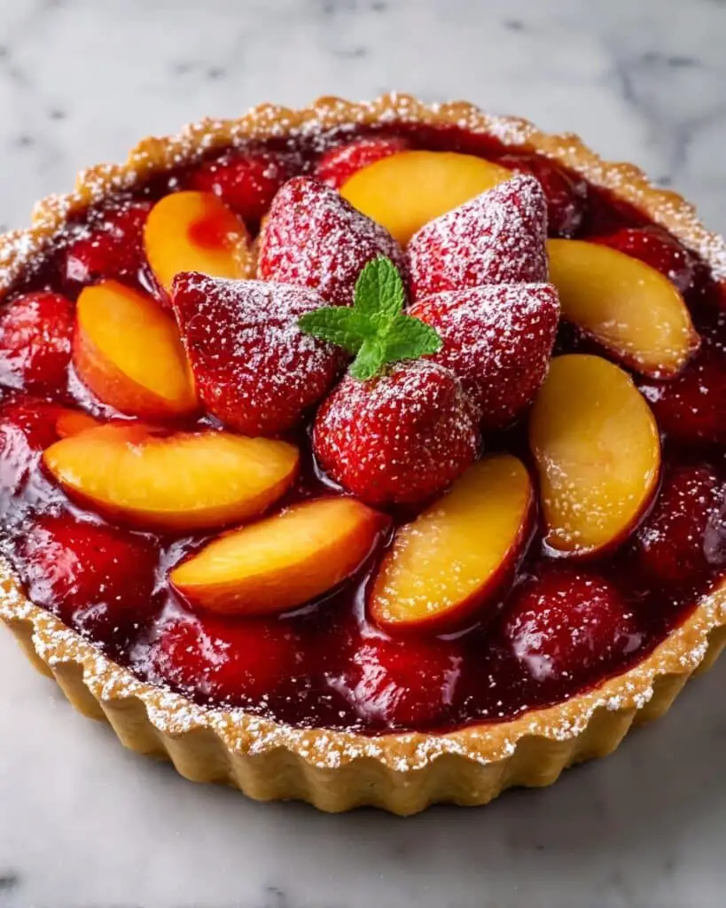 Strawberry Peach Cake with Fresh Fruit and Whipped Cream Recipe