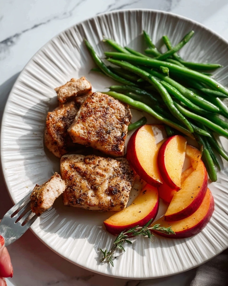 The image shows a white plate in the center with several raw chicken thighs that have a light pink color and smooth texture. Around the plate, arranged on a white marbled surface, are small glass bowls holding different spices and ingredients: one with black and white salt and pepper, one with dried thyme seeds, one with ground coriander, one with a mix of cinnamon and nutmeg giving a reddish-brown tone, one with soft butter, and one with light brown sugar. There is also a glass measuring cup filled with amber-colored apple cider next to the plate. On the top right, there are two whole apples, one red and one green, and near them, a fresh sprig of rosemary and thyme with green leaves. A single shallot with a brownish skin is placed near the top left corner. The whole setup is neatly arranged on a clean white marbled surface. Photo taken with an iphone --ar 4:5 --v 7