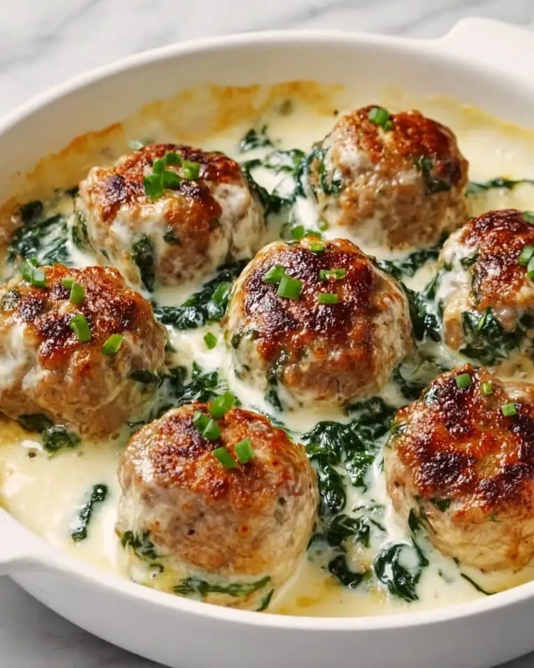 Baked Chicken Ricotta Meatballs with Spinach Alfredo Sauce Recipe