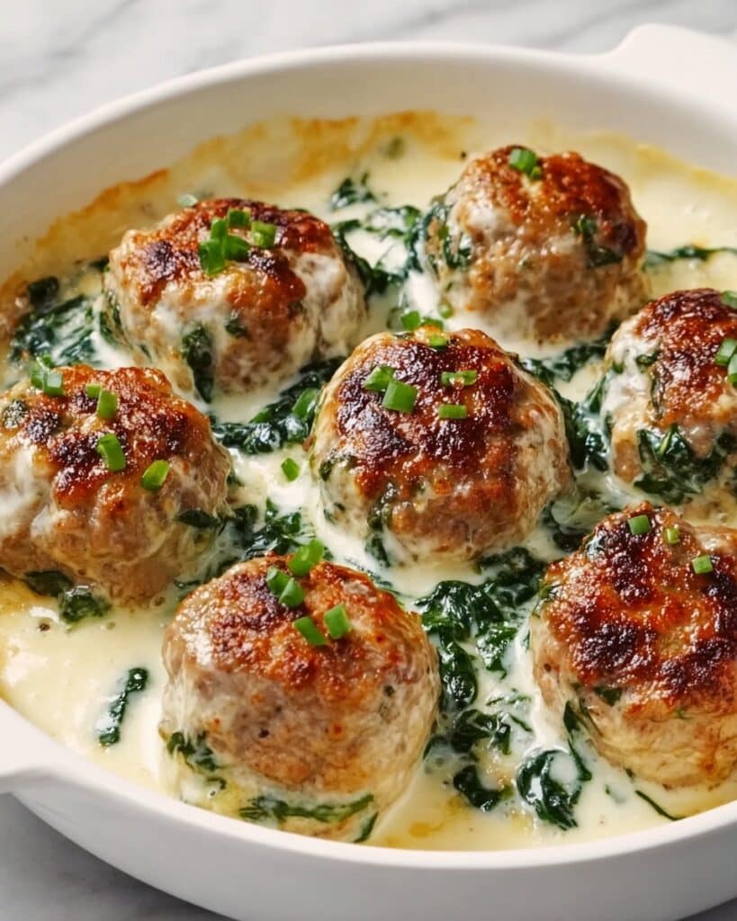 Baked Chicken Ricotta Meatballs with Spinach Alfredo Sauce Recipe