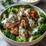 Grilled Chicken & Broccoli Bowls with Creamy Garlic Sauce Recipe
