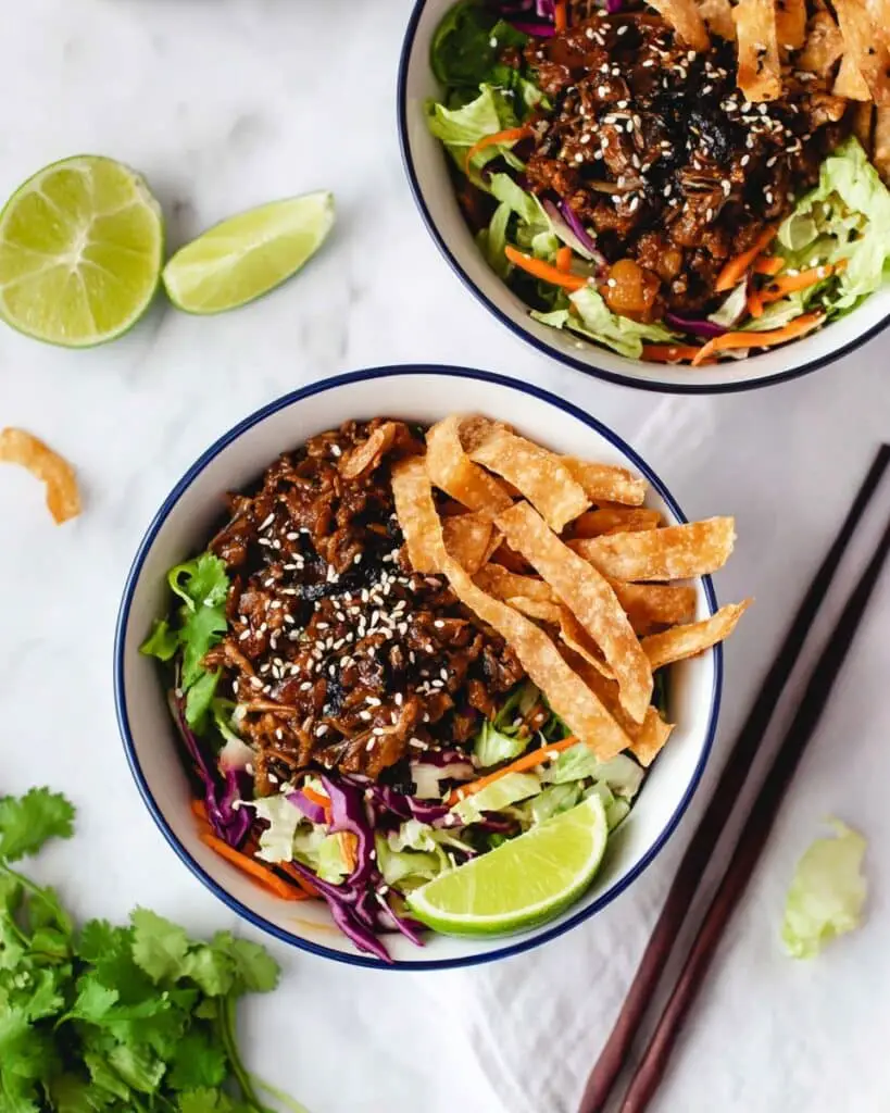 Teriyaki Chicken Wonton Taco Bowls Recipe