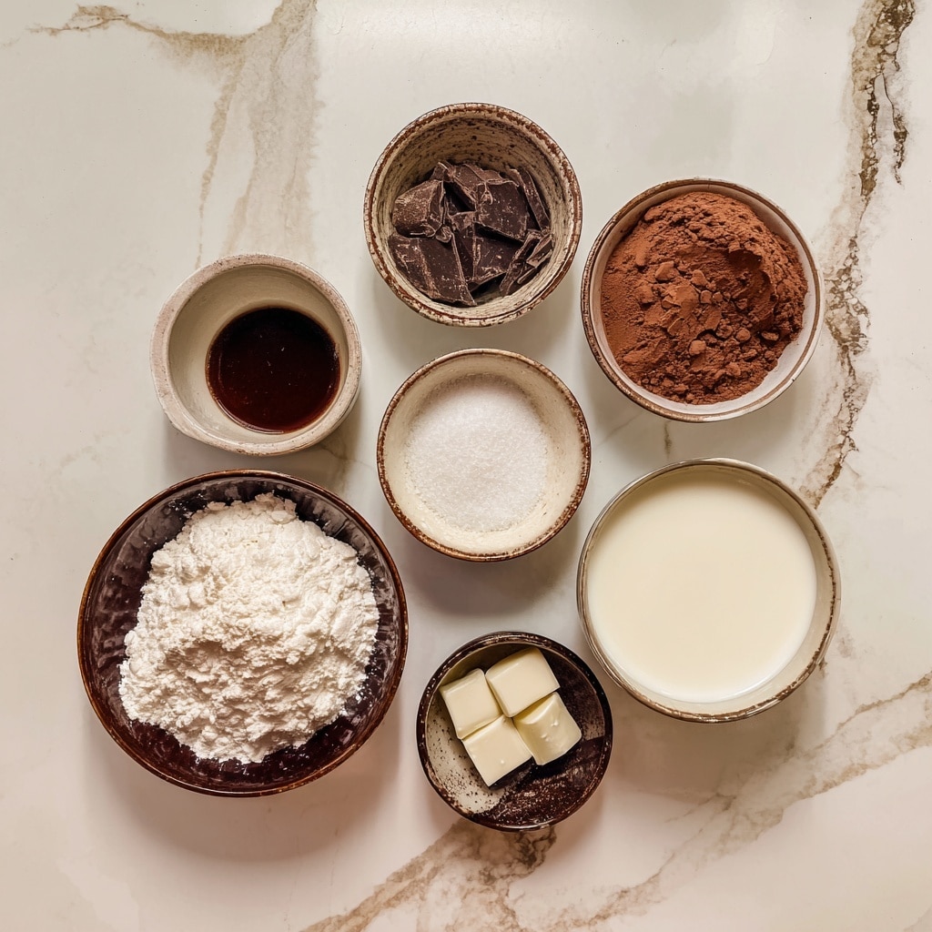 Two small white bowls are placed side by side on a white marbled surface. The bowl on the left holds a smooth, light cream liquid with a glossy texture, while the bowl on the right contains a fine, brown powder with a soft, even texture. Both bowls are simple and round, with equal size and clean edges, positioned near the bottom center of the image. Above them, part of a larger clear glass bowl is visible at the top of the frame. photo taken with an iphone --ar 4:5 --v 7