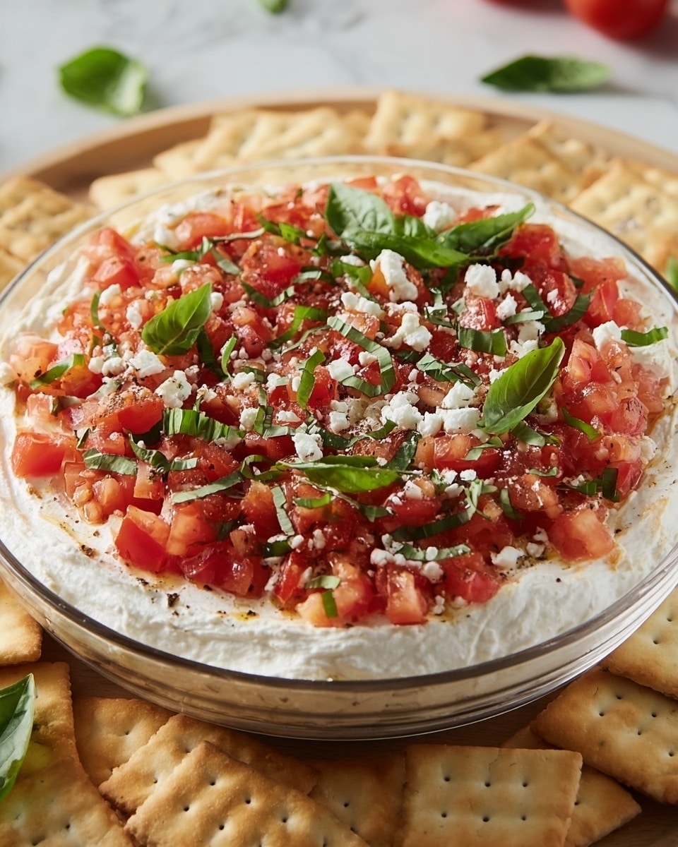 Bruschetta Dip with Creamy Feta and Fresh Tomato Topping Recipe - Recipe Image