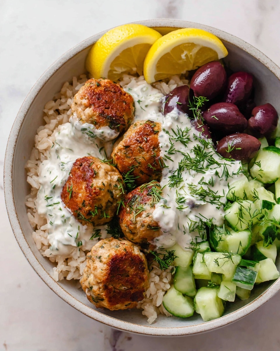 Mediterranean Bowl with Ground Turkey Meatballs Recipe - Recipe Image