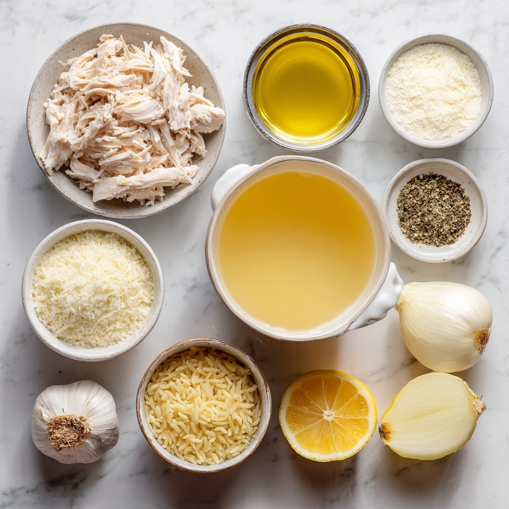 A creamy, light yellow soup with visible small rice grains and black peppercorns floating inside a white bowl. The soup surface is smooth with three thin lemon slices placed evenly on top, surrounded by scattered small green parsley leaves adding a fresh contrast. The white bowl sits on a white marbled textured background visible at the edges. photo taken with an iphone --ar 4:5 --v 7