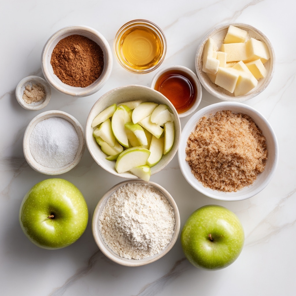 A white plate is filled with layers of golden brown, crispy chips that look slightly crunchy and irregular in shape. Underneath and between the chips are soft, shiny apple slices in light yellow and tan colors, coated with a clear, glossy syrup. On top of the chips are dollops of white whipped cream, each sprinkled with fine, light brown cinnamon powder. The whole dish looks warm and sweet, sitting on a white marbled surface with a red apple in the background. Photo taken with an iphone --ar 4:5 --v 7