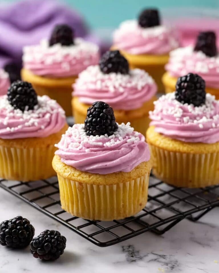 Piña Colada Cupcakes with Blackberry Frosting Recipe