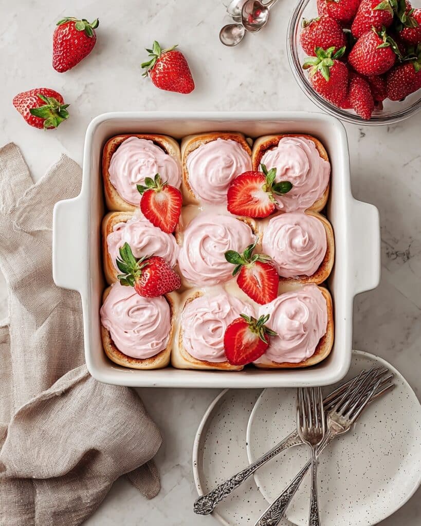 Strawberry Cinnamon Rolls with Cream Cheese Strawberry Glaze Recipe