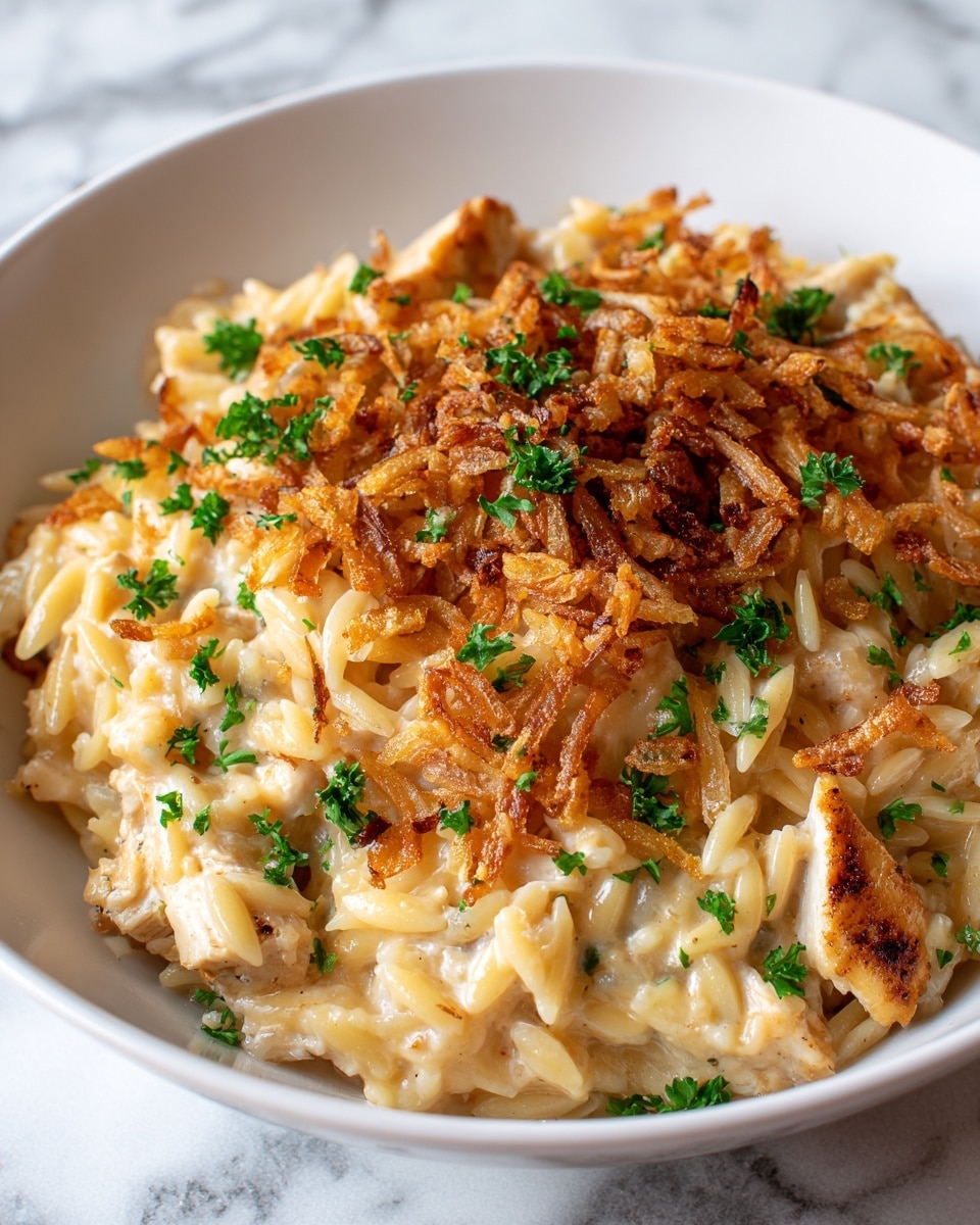 French Onion Chicken Orzo Casserole Recipe