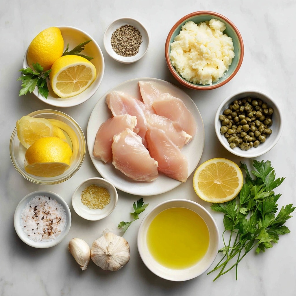 In a black oval slow cooker bowl, there are three pieces of cooked light brown chicken laid flat, each topped with a bright yellow lemon slice and scattered green parsley leaves. Around and over the chicken, there are several slices of dark brown mushrooms mixed in a creamy white sauce speckled with green herbs and small dark green capers. The sauce fills the bowl, creating a smooth base for the chicken and vegetables. The basket is set on a white marbled background. photo taken with an iphone --ar 4:5 --v 7