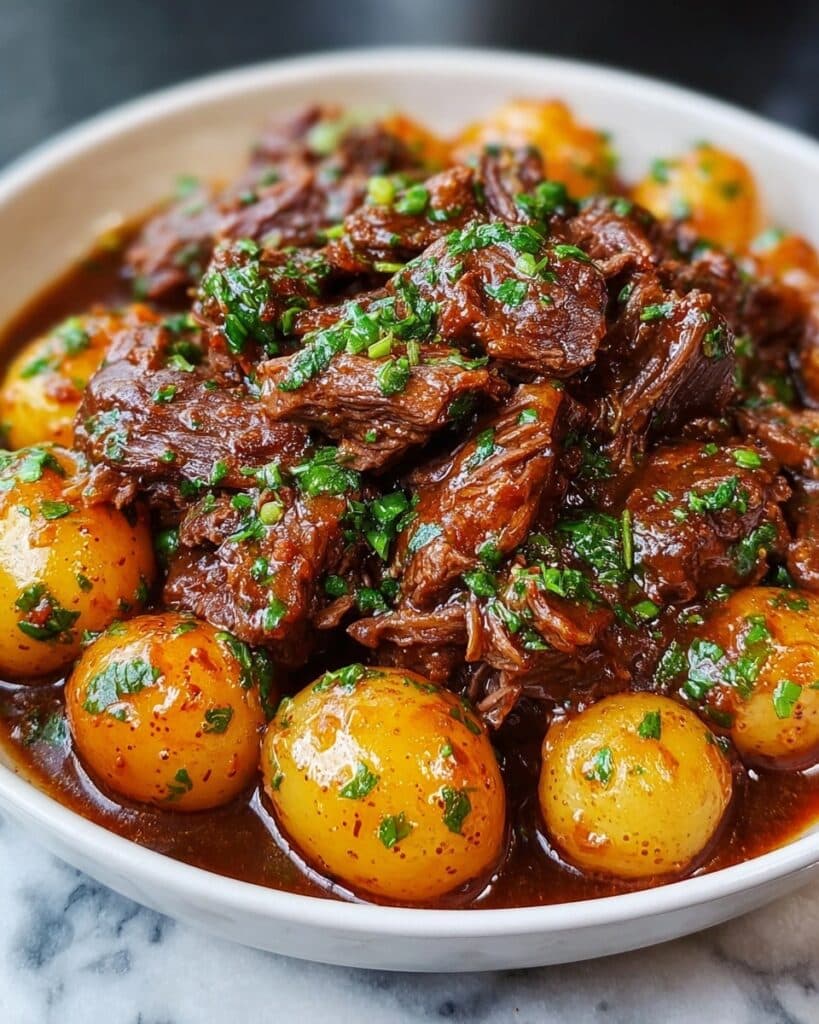 Slow Cooker Garlic Butter Beef with Potatoes Recipe