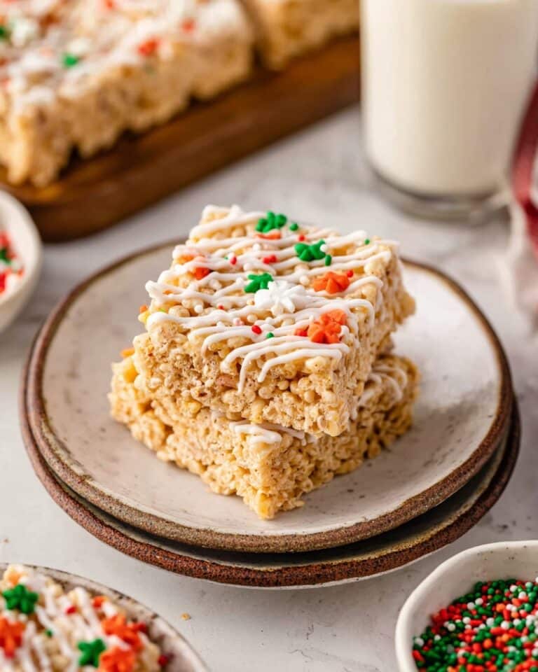 Gingerbread Rice Krispie Treats with Spiced White Chocolate Drizzle Recipe