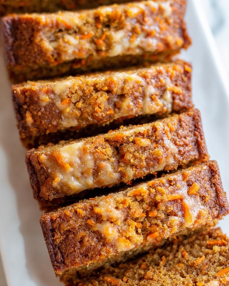 The image shows several slices of moist carrot cake loaf arranged in a row on a white marbled surface. Each slice has a dense texture with visible small orange carrot bits and tiny specks of walnuts throughout. The cake's crust is darker brown and slightly crumbly, while the inside is lighter brown and soft. The slices are close together, and the focus is on the middle slice showing the detailed texture in the crumb. photo taken with an iphone --ar 4:5 --v 7