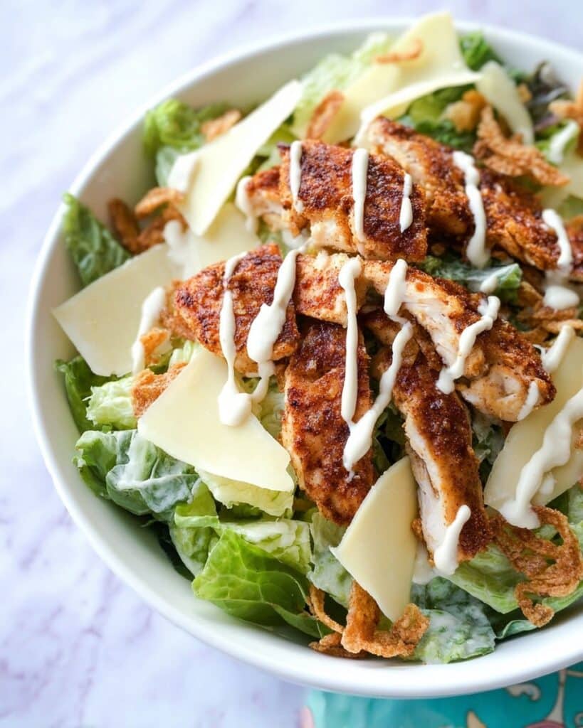 Blackened Chicken Caesar Salad with Crispy Onions Recipe