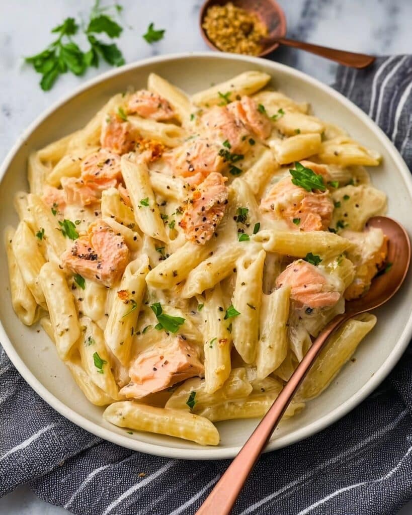 Creamy Honey Mustard Salmon Pasta Recipe