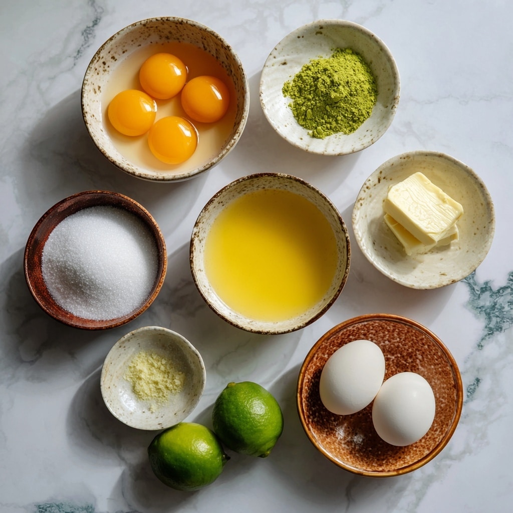The image shows several light green macarons with smooth, shiny shells stacked on a white marbled surface. Each macaron has two round, pale green cookie layers with a thick, bright yellow filling sandwiched evenly in the middle. Around the macarons, there are two halved limes showing their light green inner flesh, a whole lime, and a white bowl filled with yellow cream or filling in the top right. At the bottom right, there is a white spoon with a dollop of the same yellow filling on it. The photo taken with an iphone --ar 4:5 --v 7