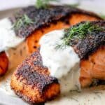 Blackened Salmon in the Oven with Dill Sauce Recipe