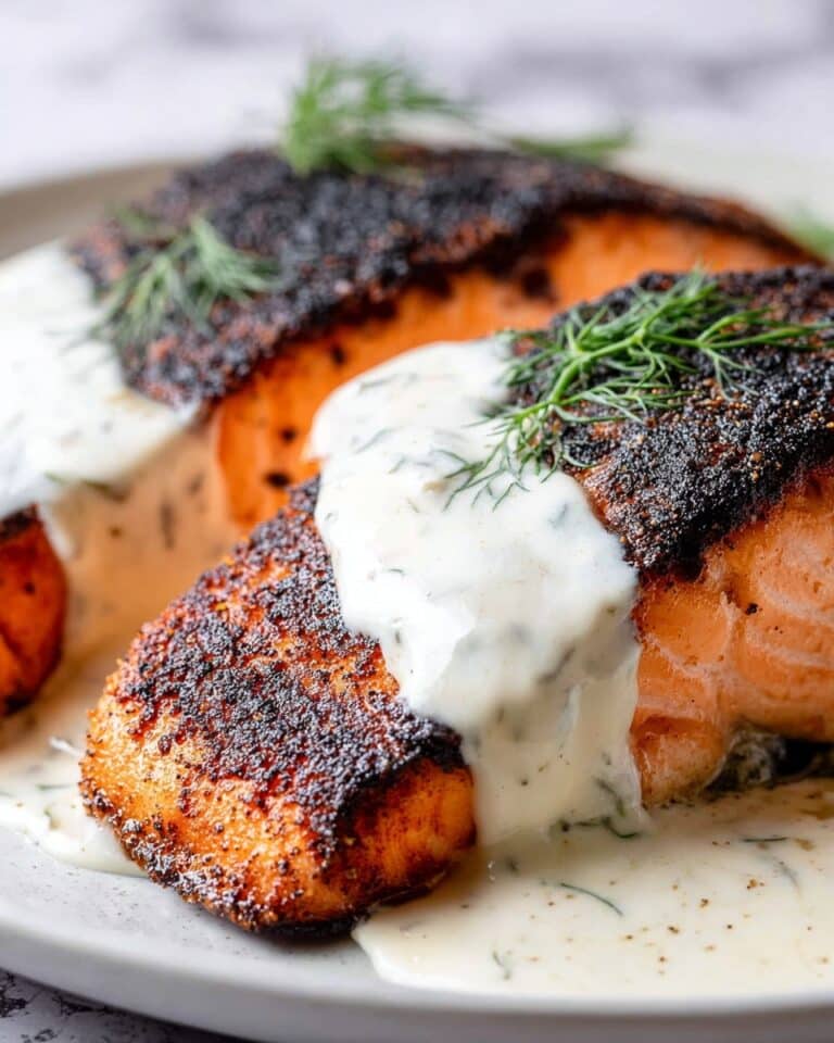 Blackened Salmon in the Oven with Dill Sauce Recipe
