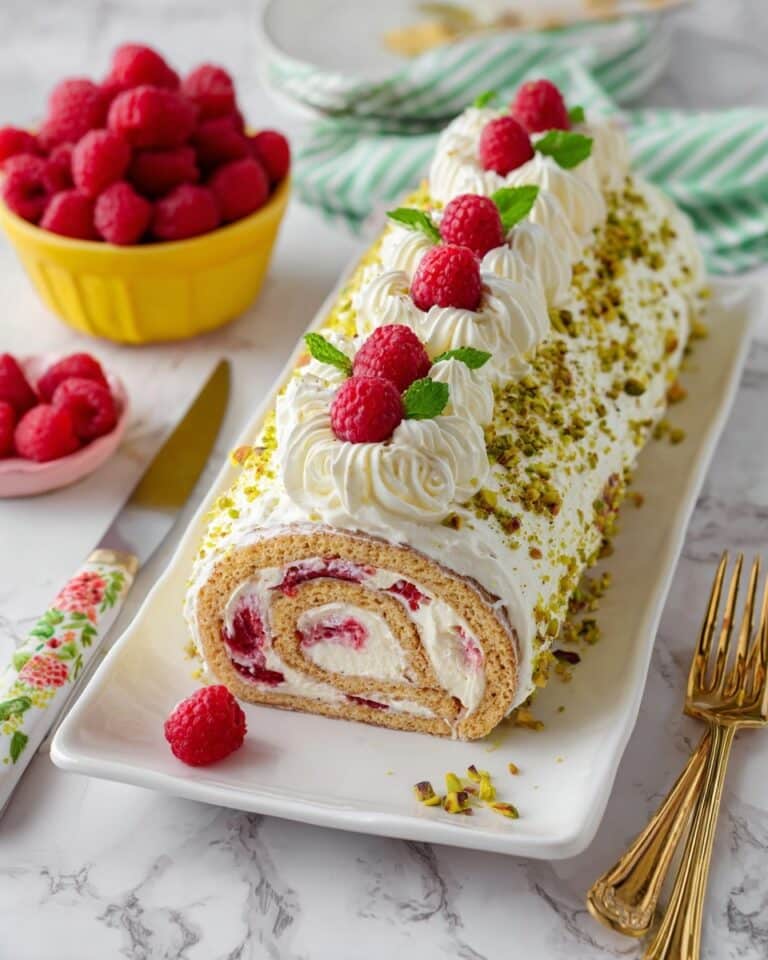 Pistachio Raspberry Swiss Roll Cake Recipe