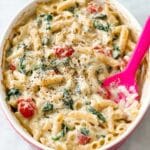 Baked Feta Mac and Cheese with Spinach and Cherry Tomatoes Recipe