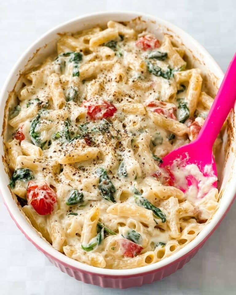Baked Feta Mac and Cheese with Spinach and Cherry Tomatoes Recipe
