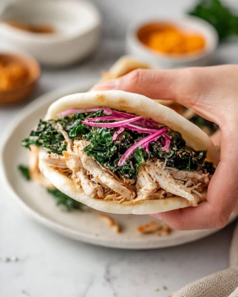 Mediterranean Chicken, Hummus, and Kale “Tacos Recipe