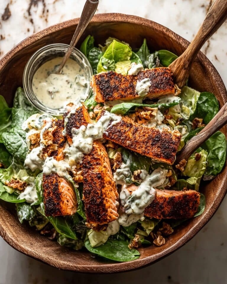 Blackened Salmon Caesar Salad with Creamy Tahini Twist Recipe