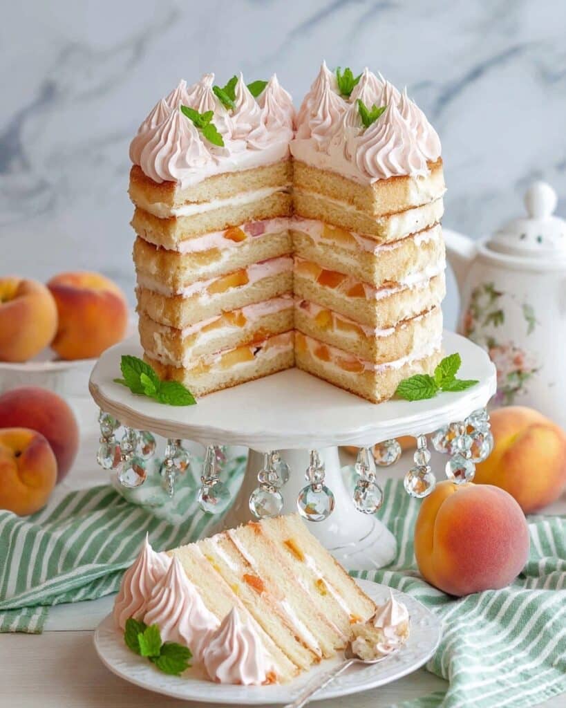 Russian Peach Cake with Fluffy Sponge, Fresh Peaches, Whipped Cream, and Peach Zefir Recipe