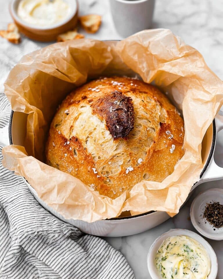 Roasted Garlic No-Knead Bread with Basil Butter Recipe