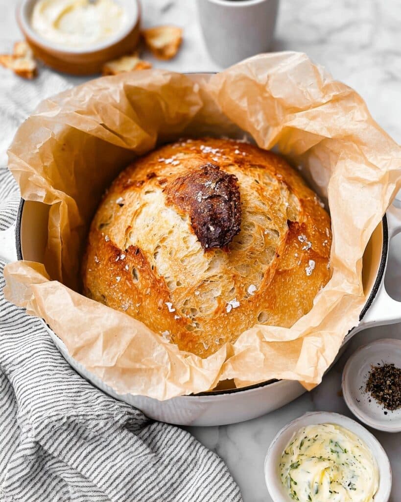 Roasted Garlic No-Knead Bread with Basil Butter Recipe