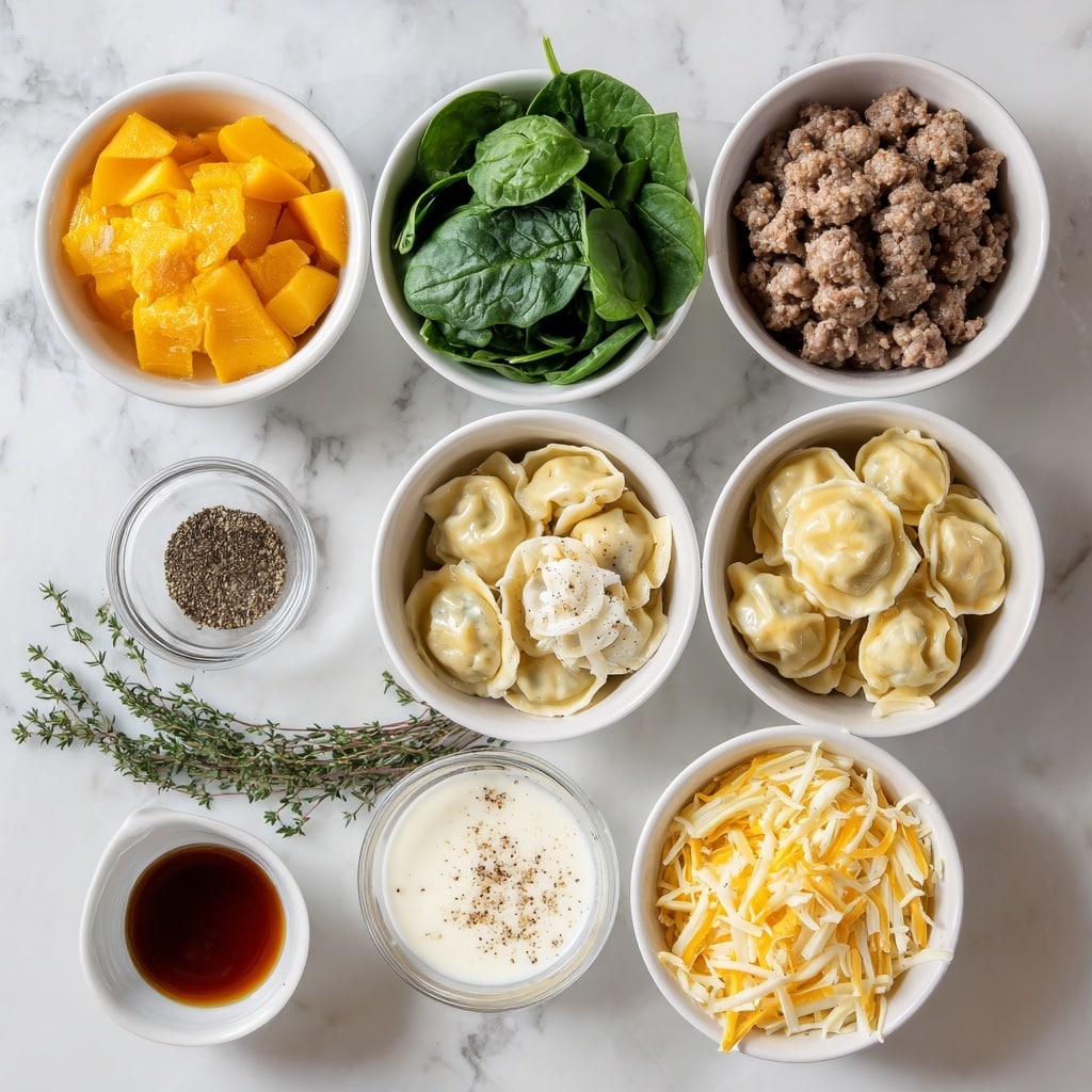 A light blue bowl holds three large round ravioli with crimped edges, each ravioli is a deep golden orange color with a smooth texture. They are covered with a creamy white sauce speckled with dark green herbs and flecks of black pepper. Fresh green parsley leaves are scattered on top of the sauce, adding a bright color contrast. The bowl sits on a white marbled surface. photo taken with an iphone --ar 4:5 --v 7